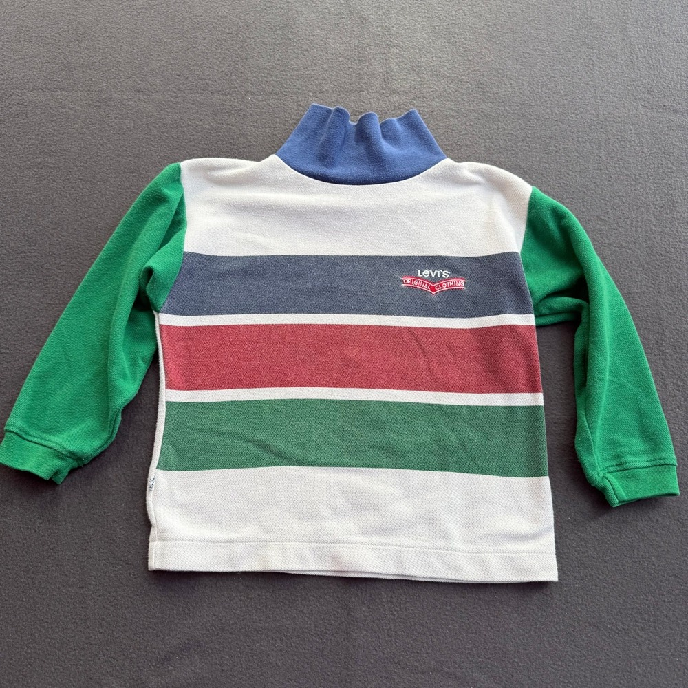 Vintage 90s Little Levis Mock Neck Sweatshirt Colorblock Striped Logo Size 6